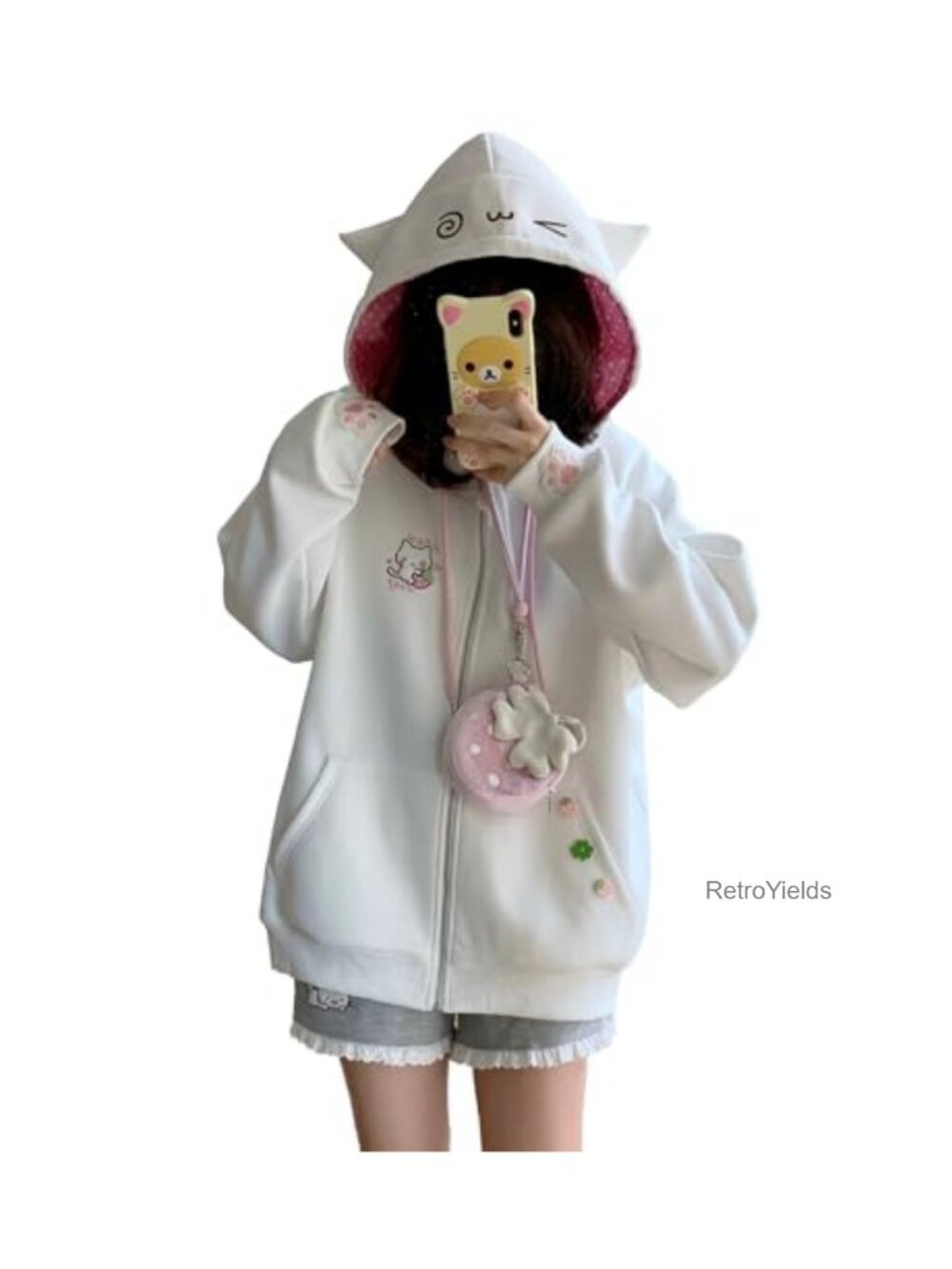 Y2K Kawaii Zip Up Cat Ear Hoodie Oversize Streetwear Jacket